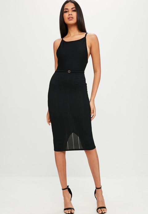 Black Strappy Open Back Midi Dress, Black