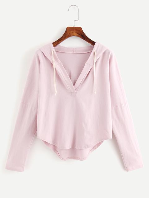 V Neckline Drawstring Hoodie