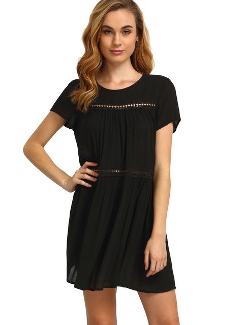 Black Short Sleeve Shift Dress