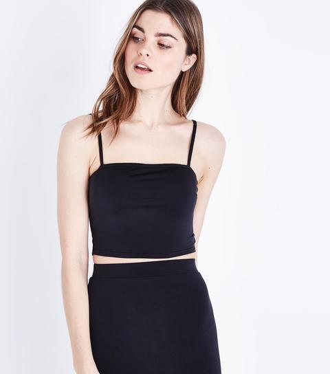 Black Square Neck Cropped Cami New Look