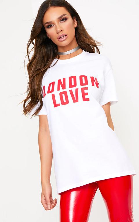 London Love Slogan White T Shirt, White