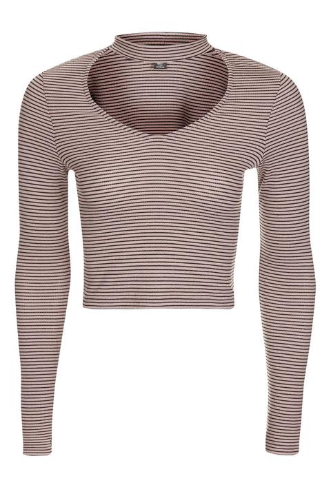 Stripe Long Sleeve Choker Top