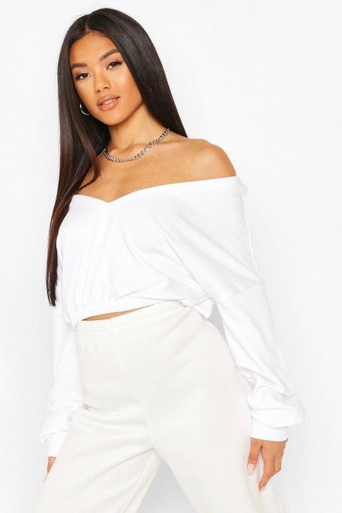 Cropped Off Shoulder Sweat - Blanc - 36, Blanc