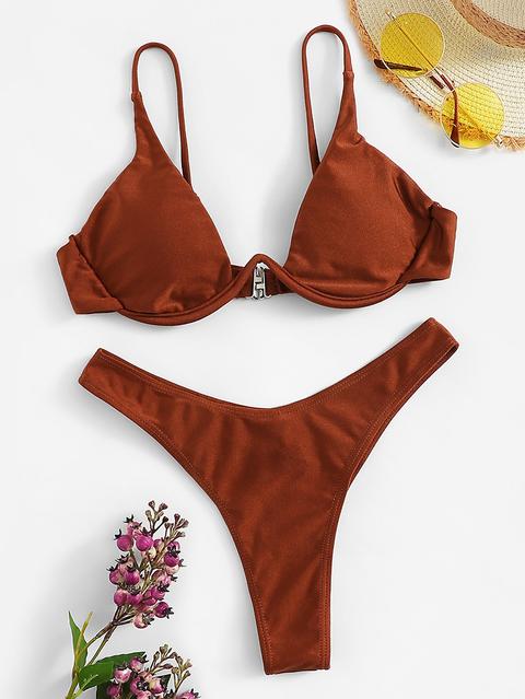 Set Bikini Top Brillante Con Vita Alta