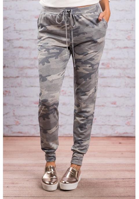 Pantaloni Lunghi Coulisse Elastico Casuale Grigio Camuffamento