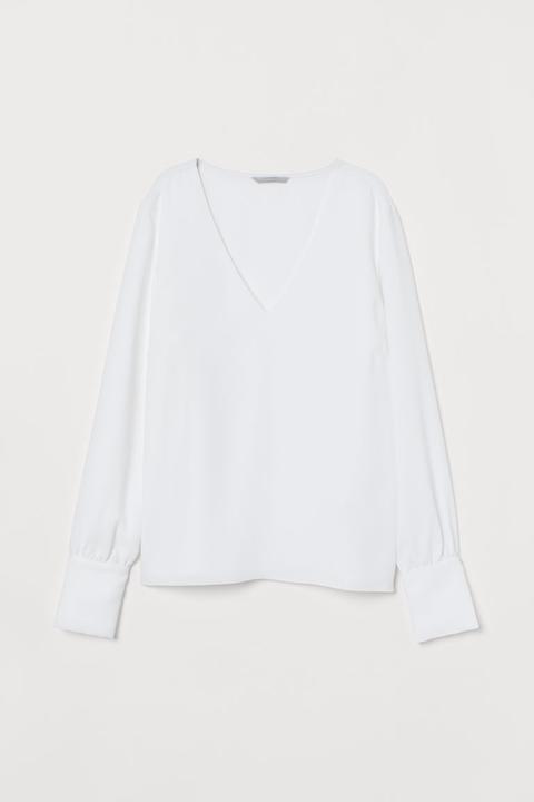 Blusa Con Escote De Pico - Blanco