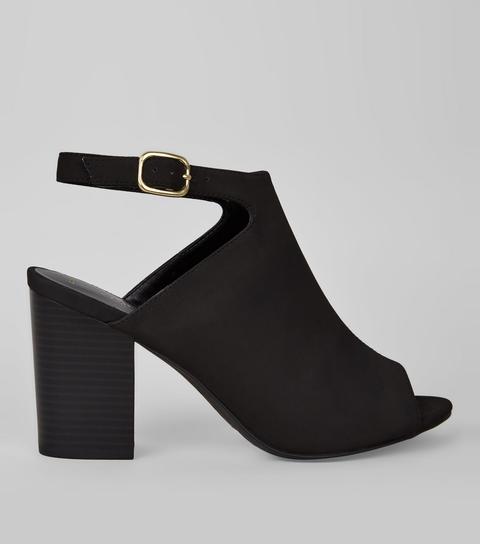 Black Suedette Peep Toe Heeled Sandals