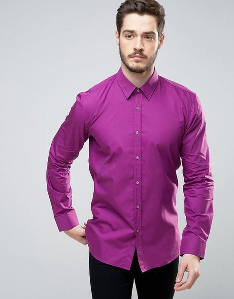 Hugo By Hugo Boss - Elisha - Camicia Slim In Popeline Viola - Viola