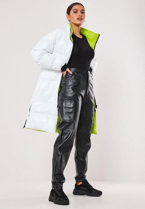 White Reversible Longline Puffer Jacket, White