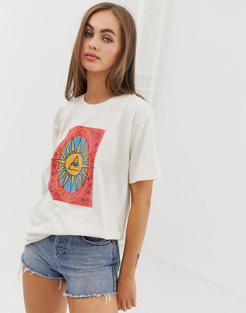 Daisy Street Relaxed T-shirt With Tarot Print-neutral