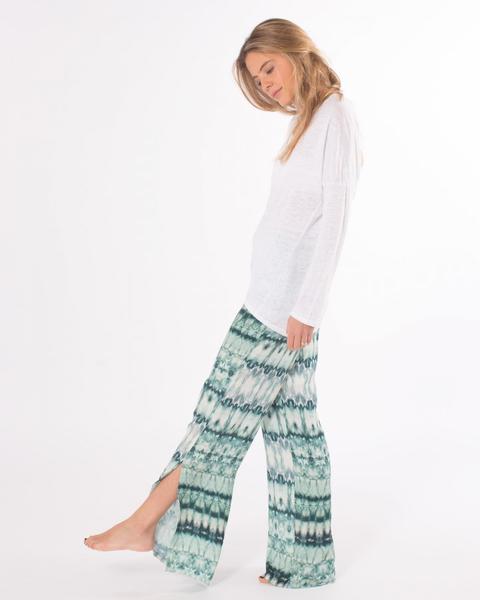 Pantalón Estampado Tie Dye Hippie Aberturas Verde Agata