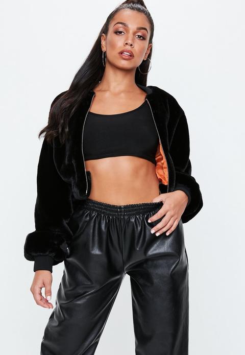 Black Super Crop Bomber Jacket