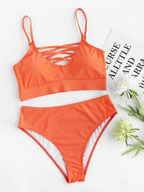 Lattice Front High Rise Bikini Set