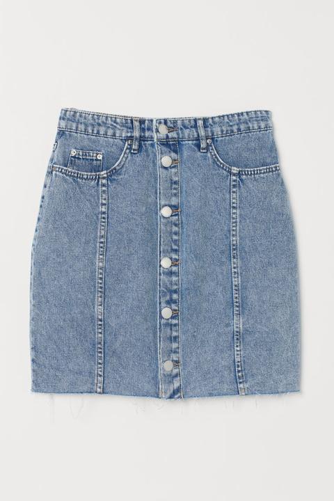 Button-front Denim Skirt - Blue