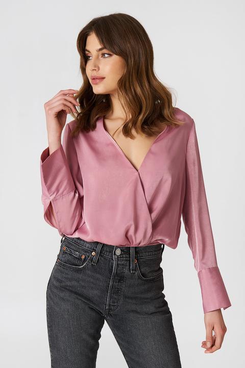 Na-kd Wrap Satin Top - Pink