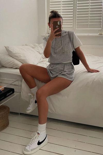 Grey Hooded Top And Shorts Loungewear Co-ord - Hannie