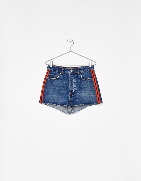 Shorts In Denim Mom Fit Vintage Con Striscia Laterale