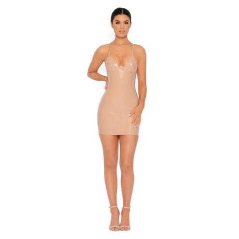 Better Latex Than Never Vinyl Mini Dress In Caramel