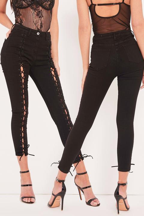 Brooklyn Black Lace Up High Waisted Jeans