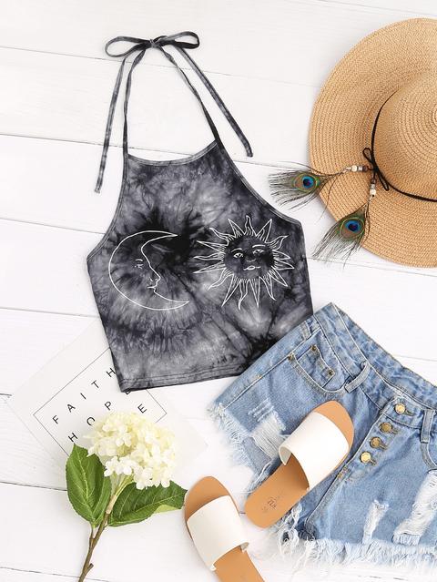 Stampa Halter Top Con Tie Dye
