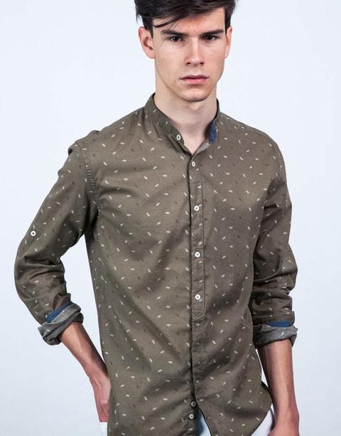 Camisa Cuello Mao Estampado Nudos Kaki