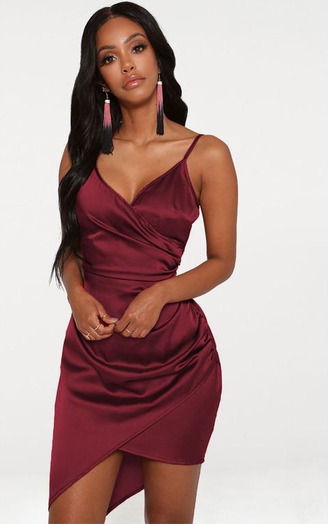 Shape Burgundy Satin Wrap Dress from PrettyLittleThing on 21 Buttons