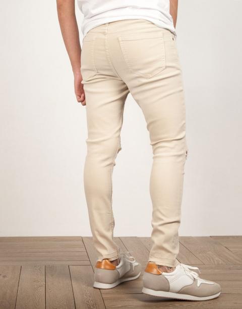 Pantalón Algodón 5 Bolsillos Cortes Beige