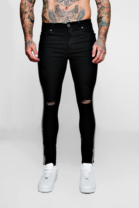 Super Skinny Ripped Knee Jeans With Aztec Tape