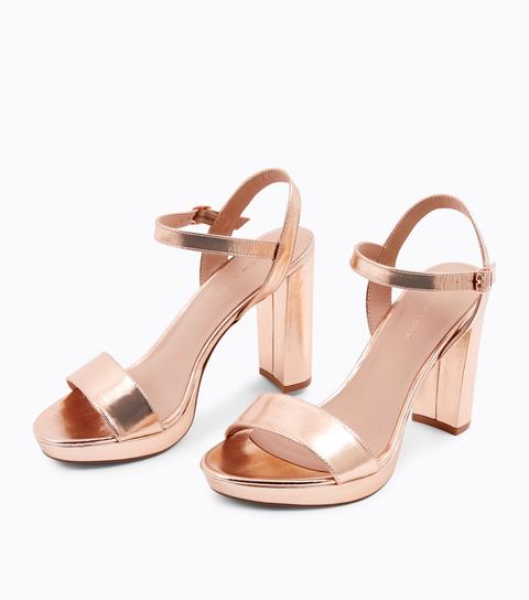 rose gold block heels new look