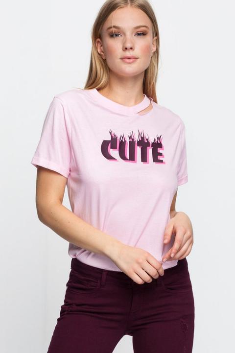 T-shirt Rosa Con Slogan E Cut Out