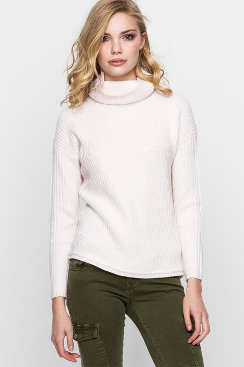 Pullover Collo Alto Rosa E Bianco