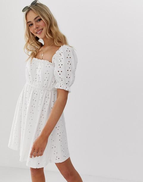 Asos Design - Vestitino Milkmaid In Pizzo - Bianco