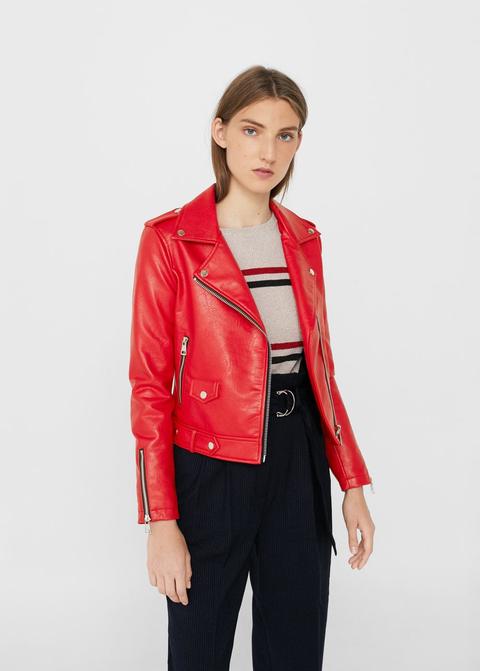 mango red biker jacket