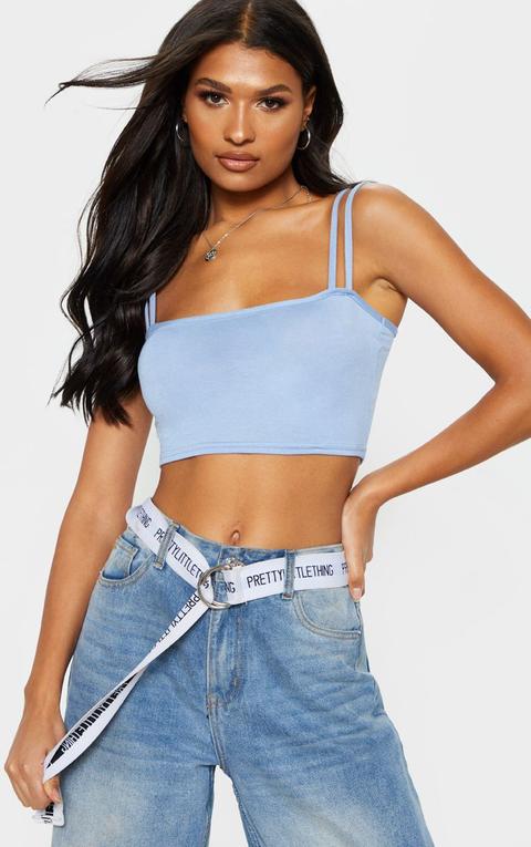 Baby Blue Jersey Double Strap Crop Top