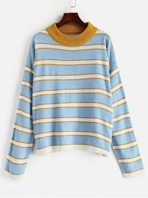 Tricolor Striped Drop Shoulder Jumper