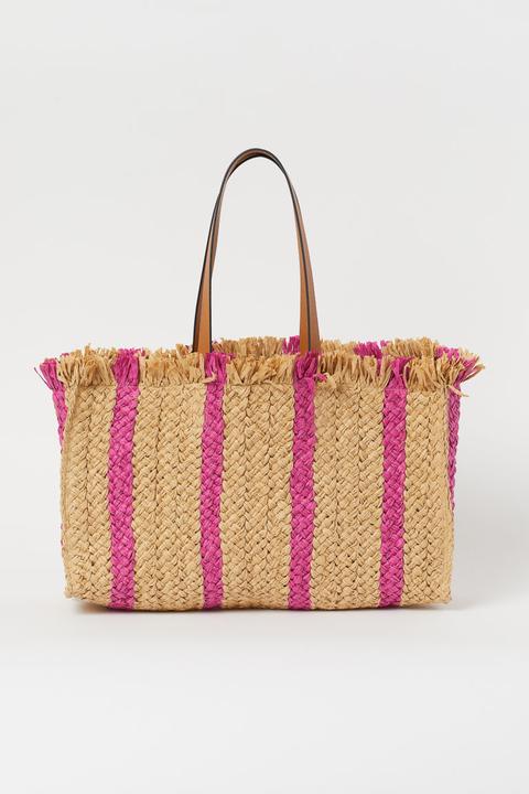 Sac Shopping En Paille - Rose