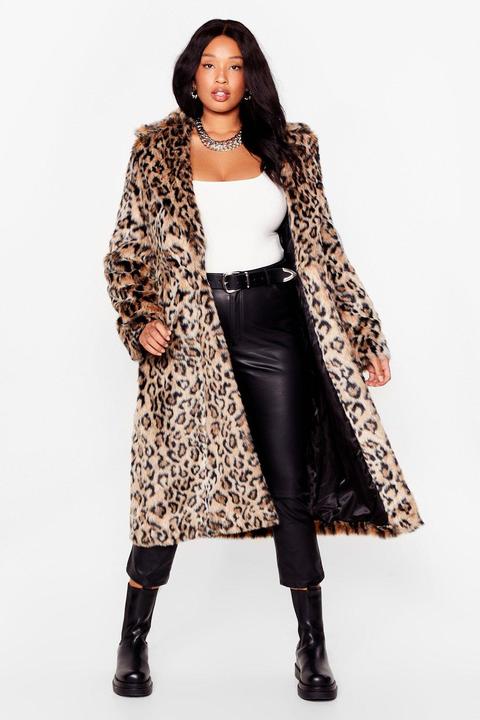 Womens Grrrl Power Plus Leopard Faux Fur Coat