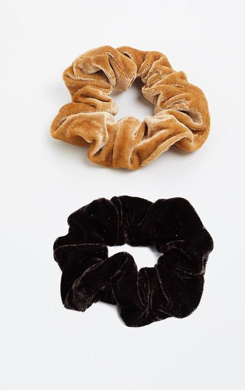 Tan And Chocolate Velvet Scrunchie Two Pack