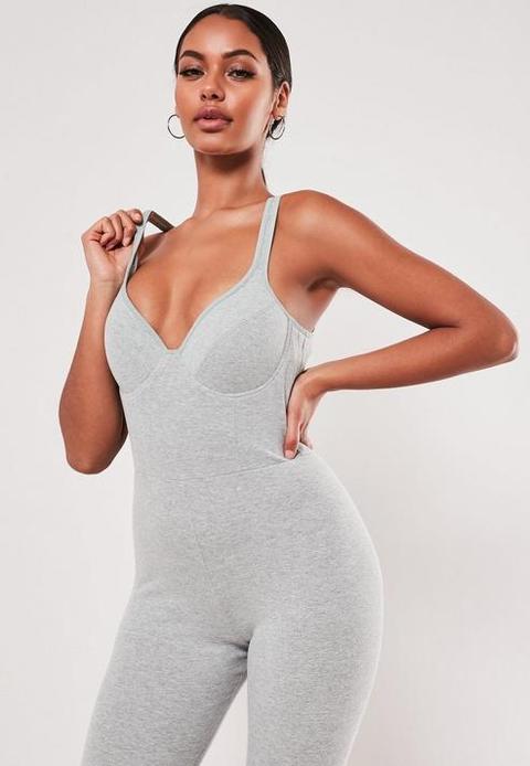 Grey Jersey Bust Cup Sleeveless Jumpsuit, Grey