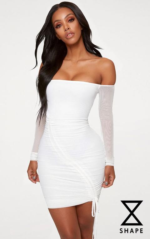ruched mesh bodycon dress