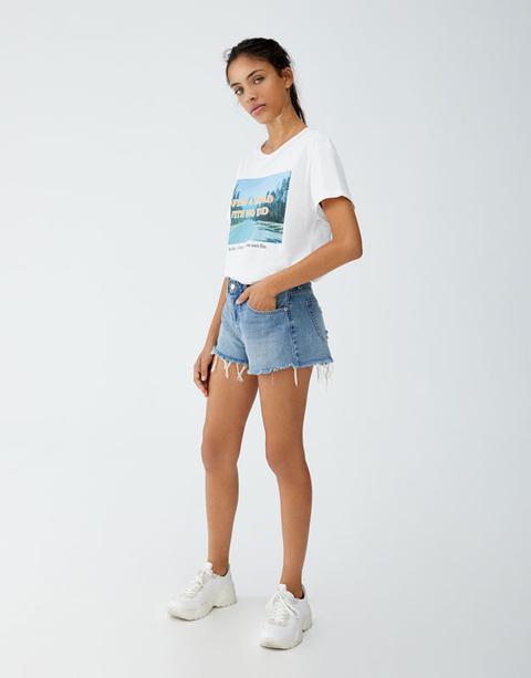 Shorts Denim Tiro Medio