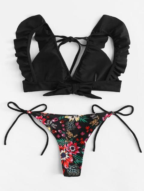 Bikini Con Volant E Stampa Floreale