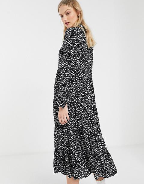Monki Floral Print Tiered Midi Shirt Dress In Black from ASOS on 21 Buttons