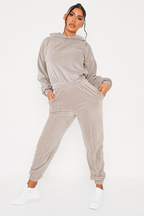 Grey Soft Teddy Fleece Pintuck Oversized Joggers