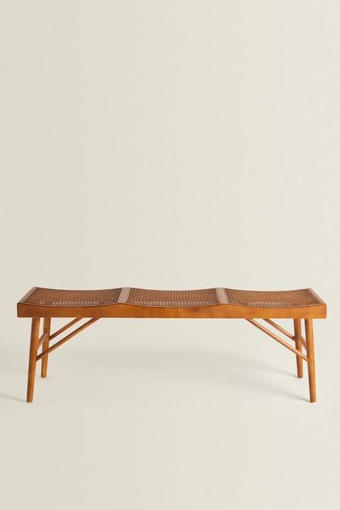 Wood And Rattan Bench