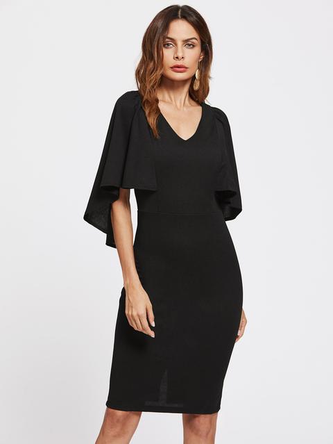 Vestido Ajustado De Manga Acampanada