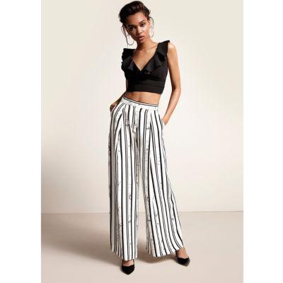 Black Stripe Print Wide Leg Trousers