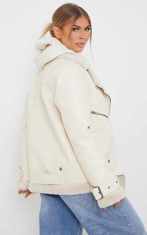 cream pu aviator jacket
