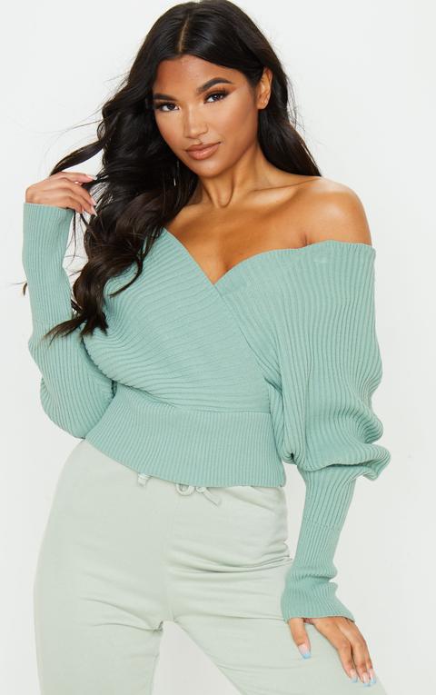 off shoulder wrap jumper