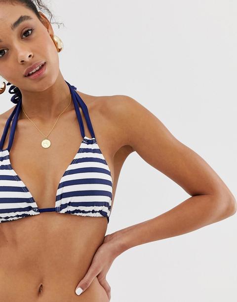 Top De Bikini A Rayas Con Cuello Halter De Dorina